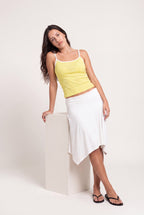 Layers Spaghetti Top in Yellow, seated